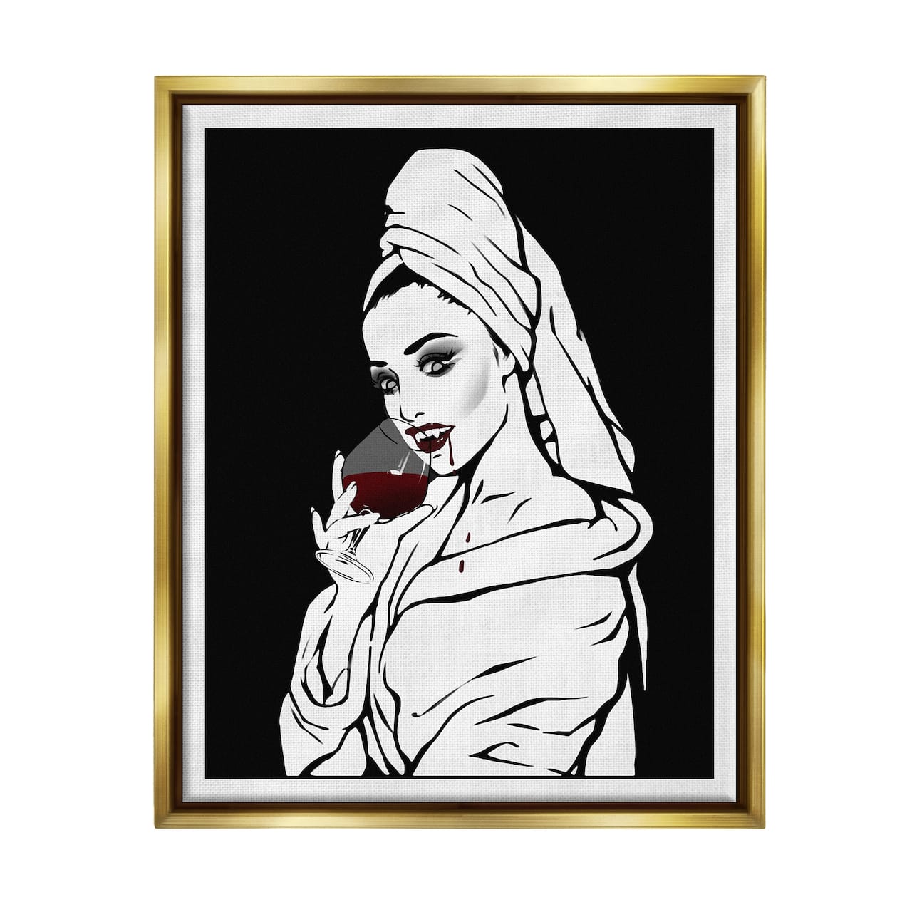 Stupell Industries Vampire Wine Glass Glam Woman Framed Floater Canvas Wall Art